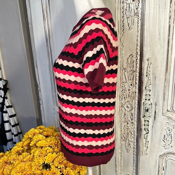 Liz Claiborne Y2K Short Sleeve Striped Knit Top  in Pinks, Burgundy, and Black - Picture 5 of 6